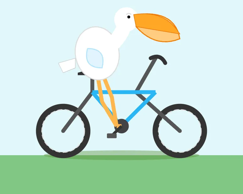 Pelican riding a bicycle as drawn by FP8
