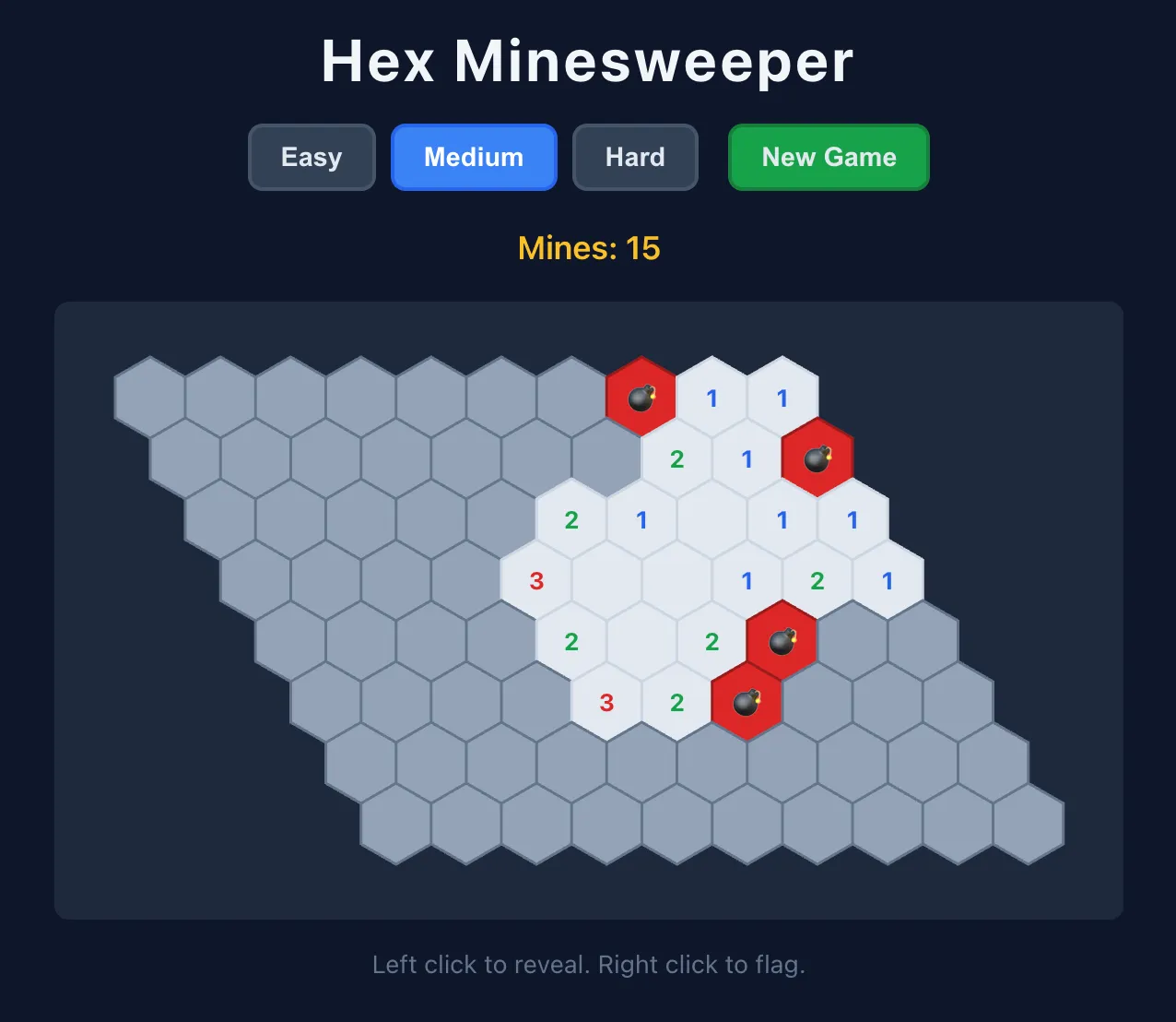 Hexagonal minesweeper in with Qwen 3.6 27B in OpenCode